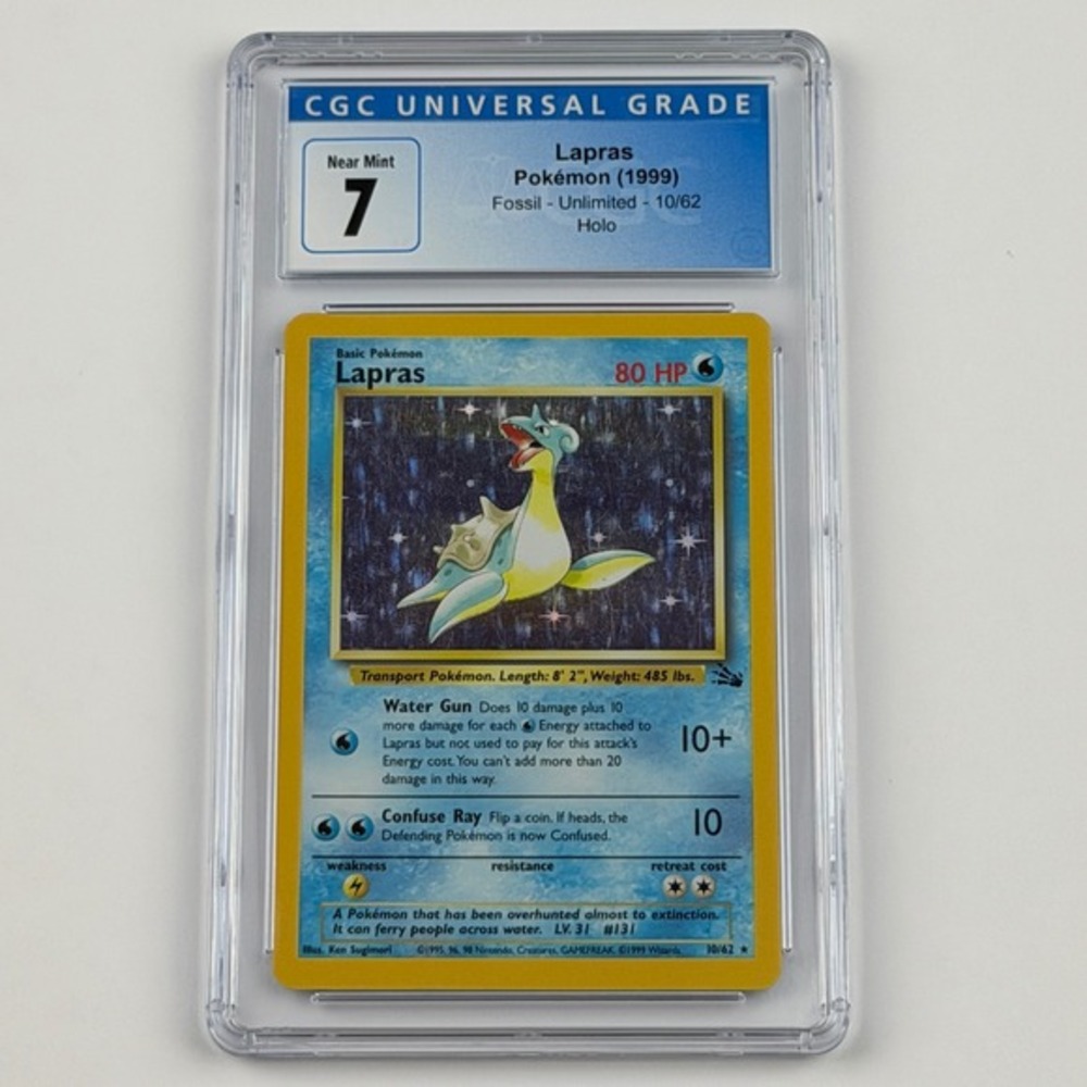 Pokemon Lapras Unlimited Holo Fossil 10/62 CGC 7 Blue Label TCG 1999 WotC Vtg
